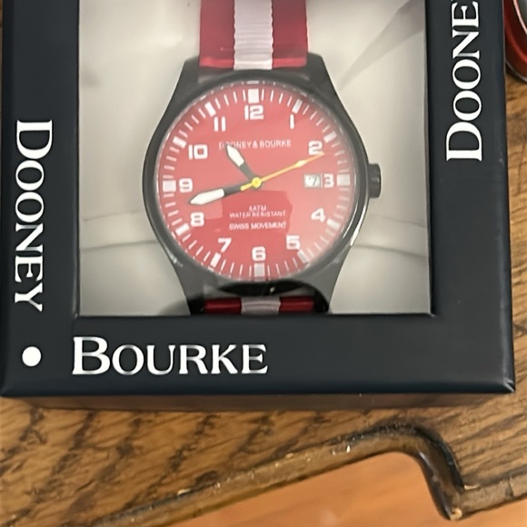 Dooney & Bourke Red Dial Watch with Striped Band - Picture 1 of 1